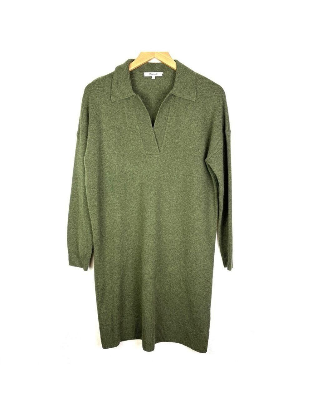Like New Madewell Polo Sweater Dress Wool Blend Green oversized small - Picture 3 of 6